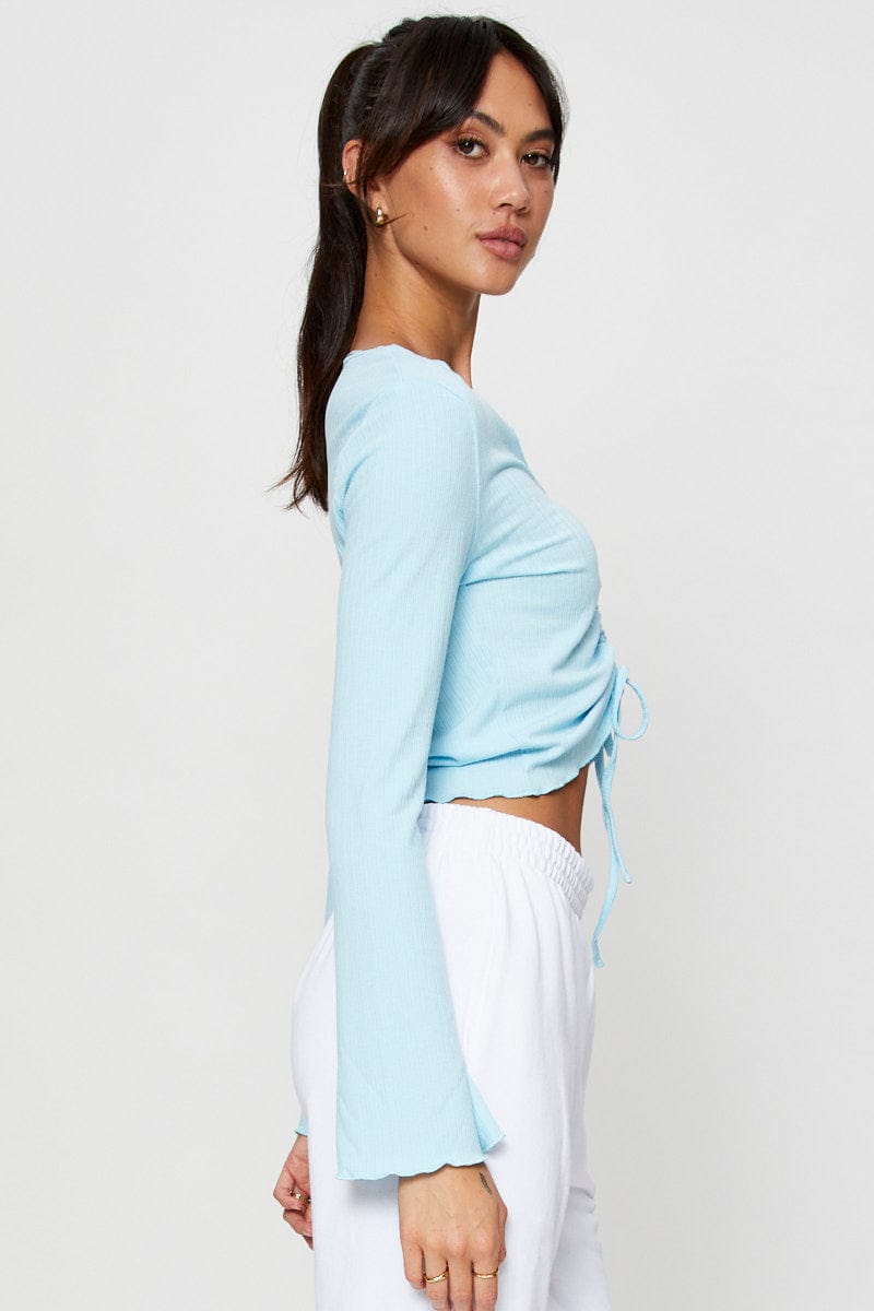 TSHIRT CROP Blue Crop Top Long Sleeve for Women by Ally