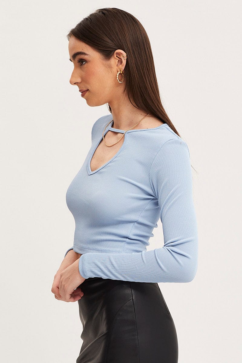 TSHIRT CROP Blue Crop Top Long Sleeve for Women by Ally