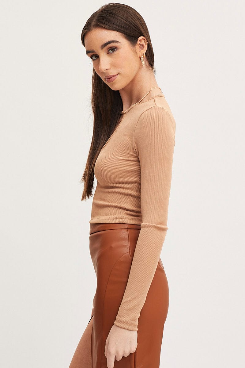 TSHIRT CROP Brown Crop Top Long Sleeve for Women by Ally