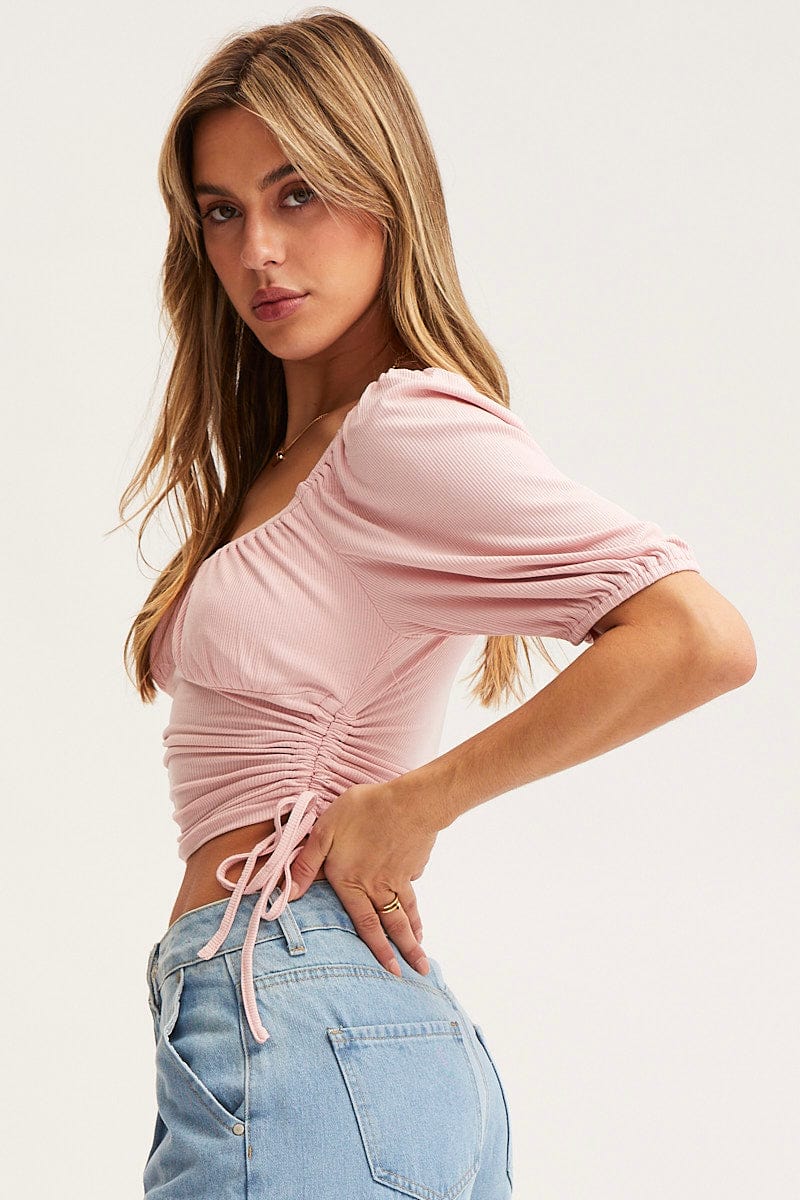 TSHIRT CROP Pink Crop Top Short Sleeve for Women by Ally