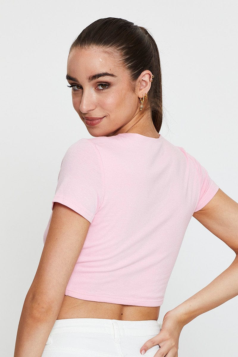 TSHIRT CROP Pink Twist Front for Women by Ally
