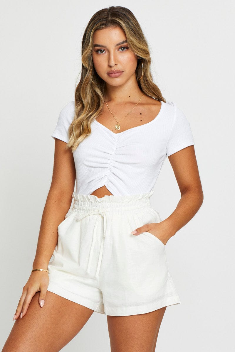 TSHIRT CROP White Crop Top Short Sleeve for Women by Ally