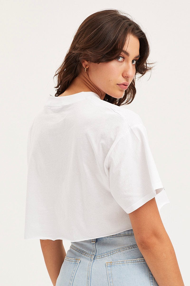 TSHIRT CROP White Jersey T Shirt Short Sleeve Crop for Women by Ally