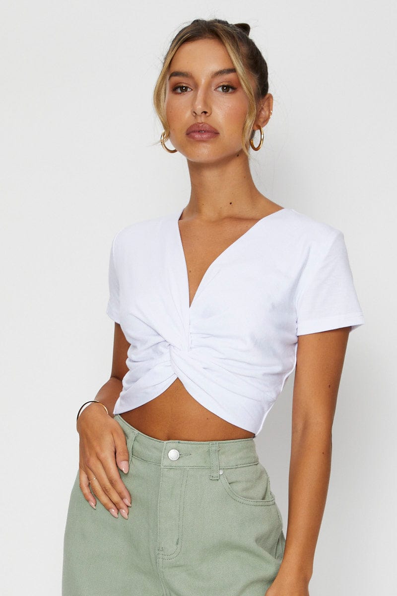 TSHIRT CROP White Twist Front for Women by Ally