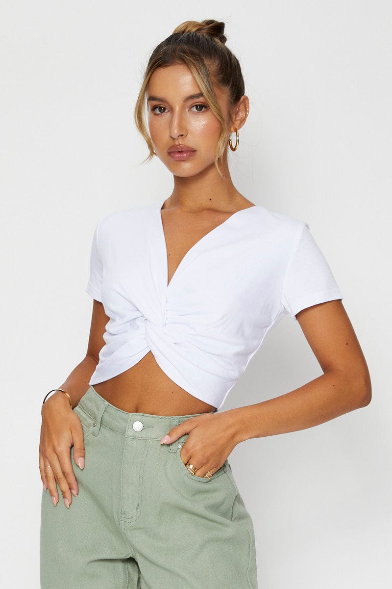 TSHIRT CROP White Twist Front for Women by Ally