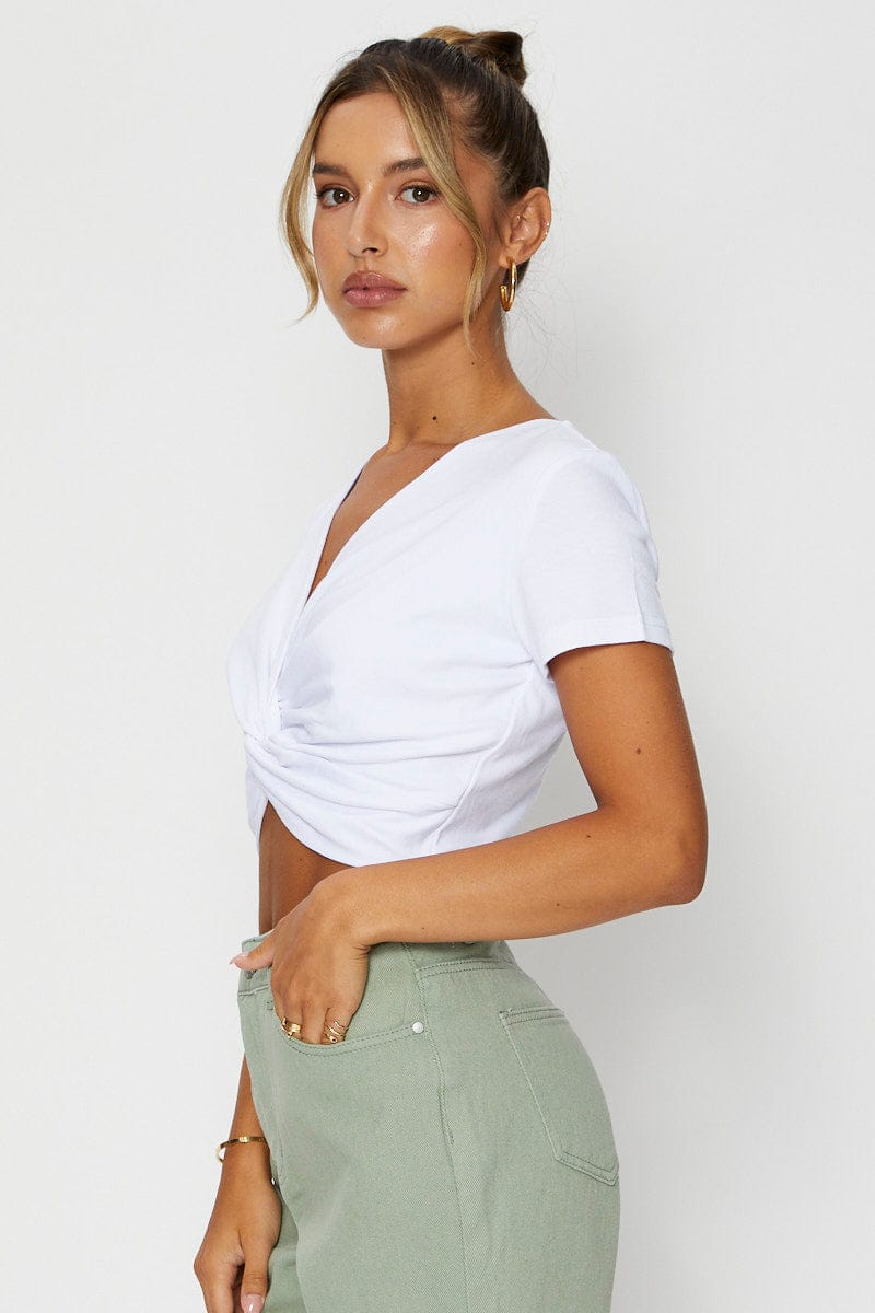 TSHIRT CROP White Twist Front for Women by Ally