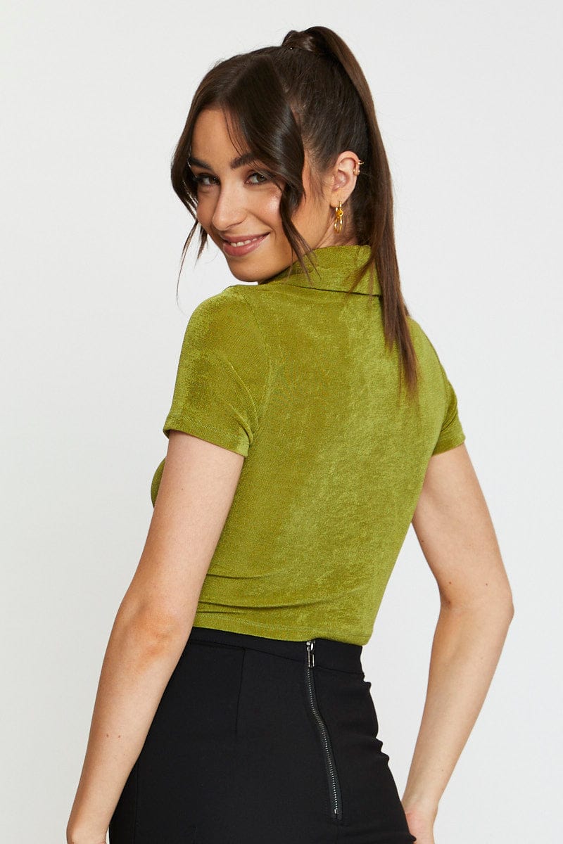 TSHIRT Green Jersey Shirt Ruche for Women by Ally