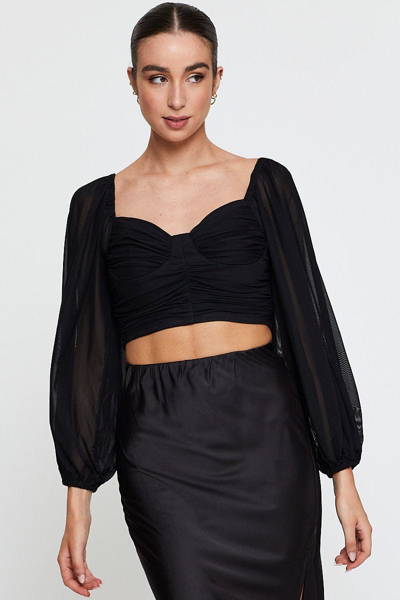 Women’s Black Crop Top Long Sleeve | Ally Fashion