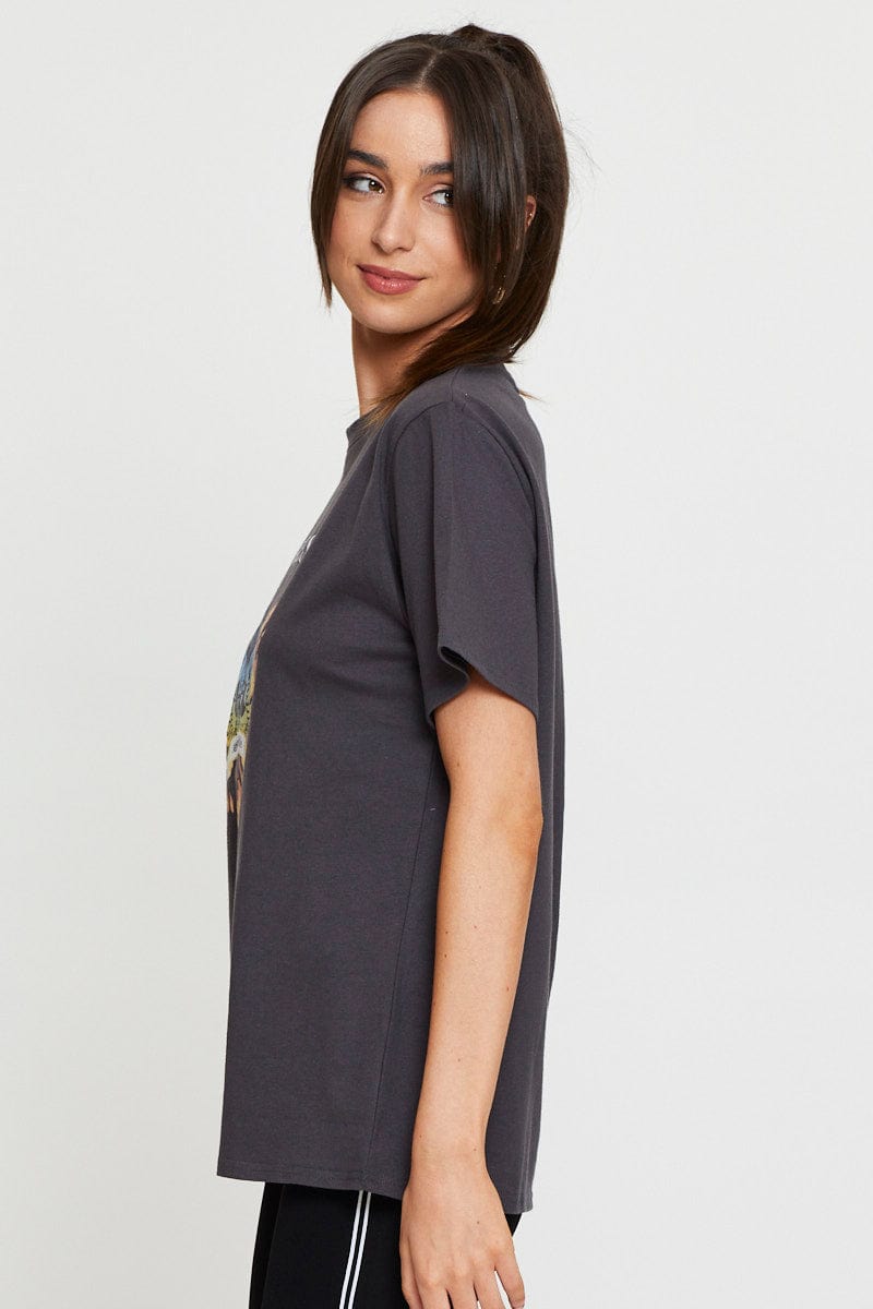 TSHIRT REGULAR Black Graphic T Shirt Short Sleeve for Women by Ally