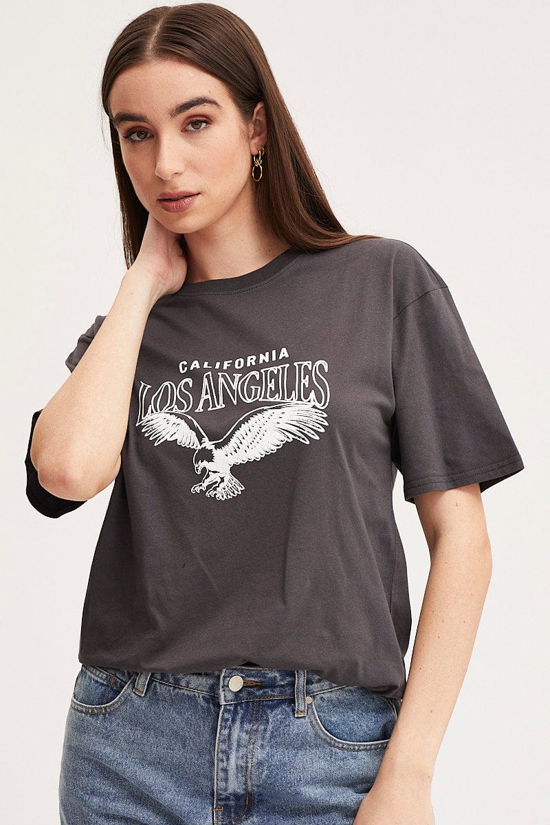 Women’s Grey Graphic T Shirt Short Sleeve | Ally Fashion