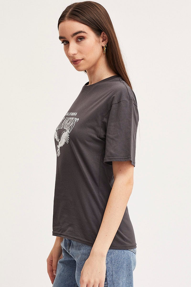 Women’s Grey Graphic T Shirt Short Sleeve | Ally Fashion