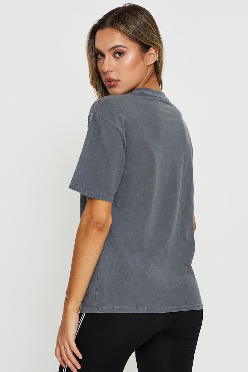 TSHIRT REGULAR Grey Graphic T Shirt Short Sleeve for Women by Ally