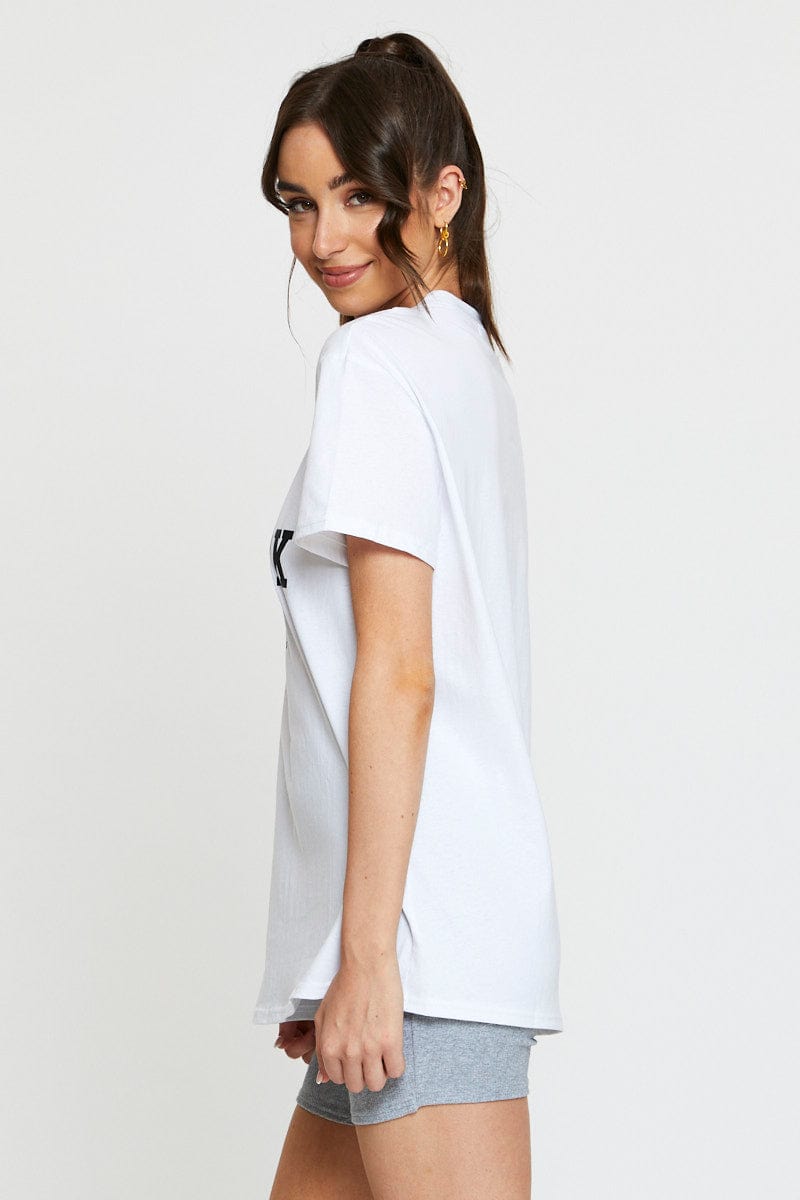TSHIRT REGULAR White Graphic T Shirt Short Sleeve for Women by Ally