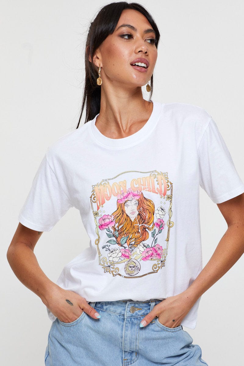 Women’s White Graphic T Shirt Short Sleeve | Ally Fashion