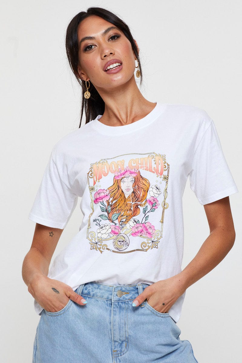 Women’s White Graphic T Shirt Short Sleeve | Ally Fashion