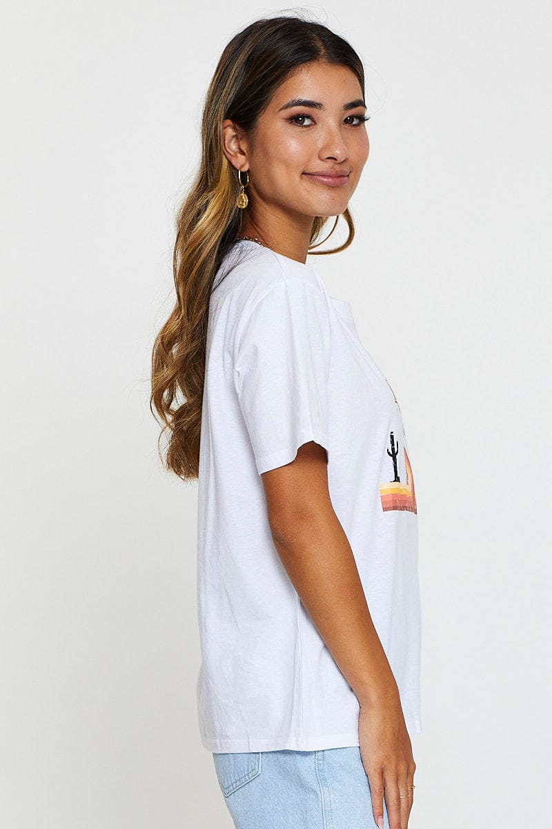 TSHIRT REGULAR White Graphic T Shirt Short Sleeve for Women by Ally