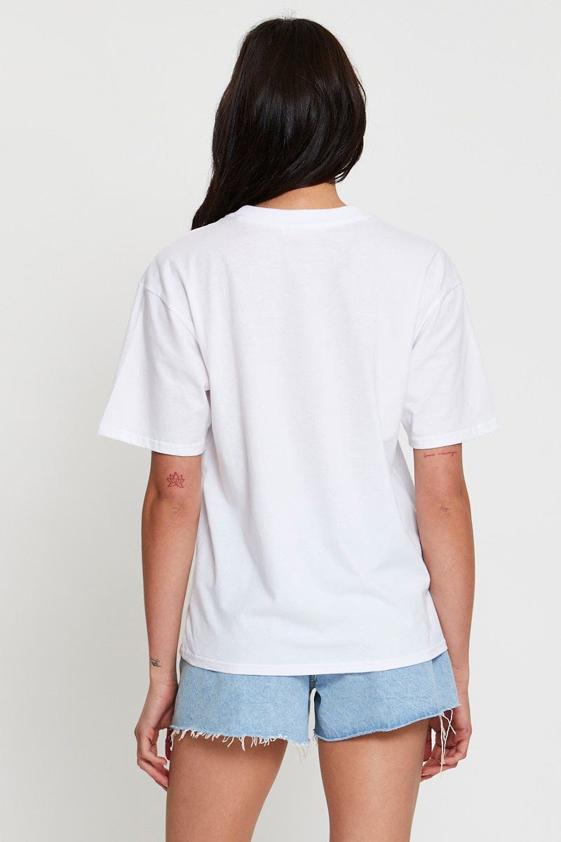 TSHIRT REGULAR White Graphic T Shirt Short Sleeve for Women by Ally