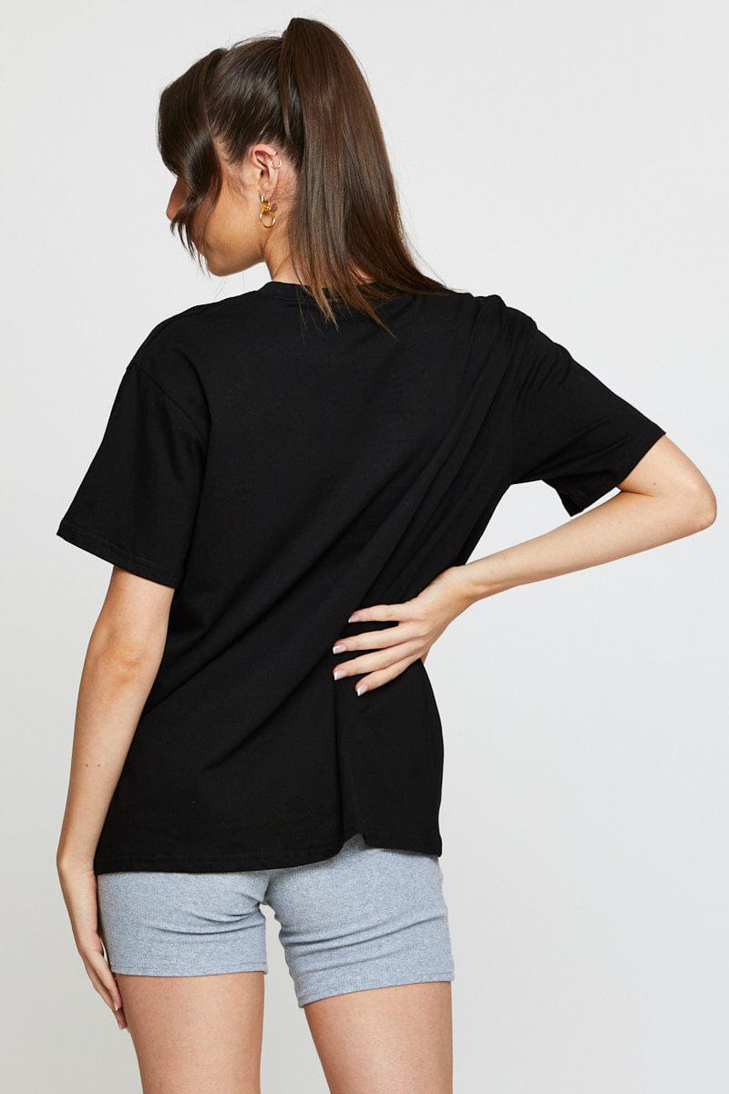 TSHIRT SEMI CROP Black Graphic T Shirt Short Sleeve for Women by Ally