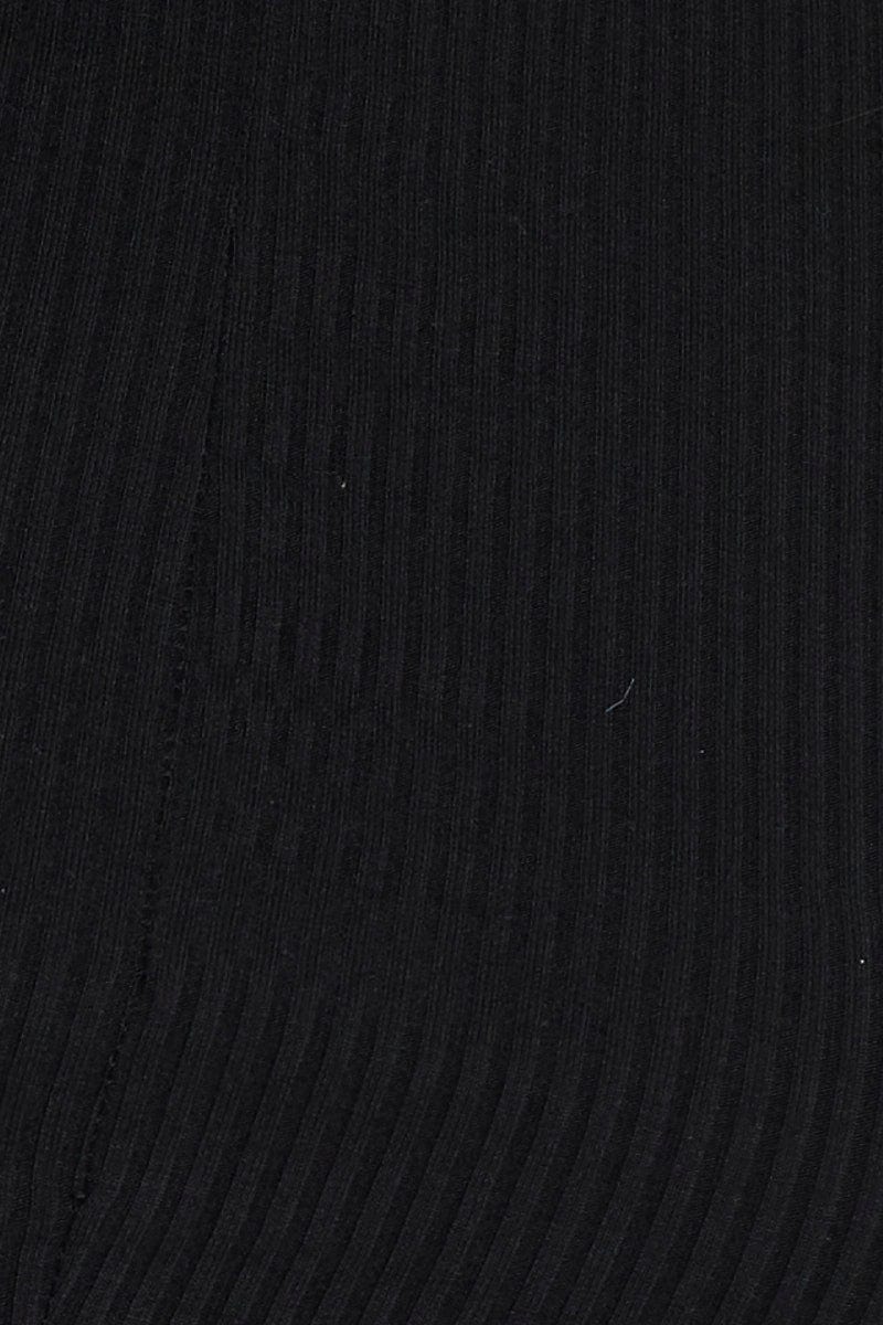 TSHIRT SEMI CROP Black Short Sleeve Rib Jersey Split Hem Top for Women by Ally