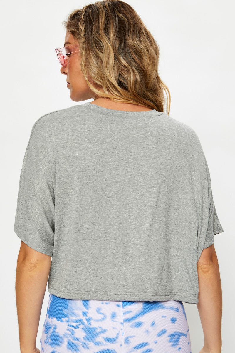 TSHIRT SEMI CROP Grey Drawstring Hem Tee for Women by Ally