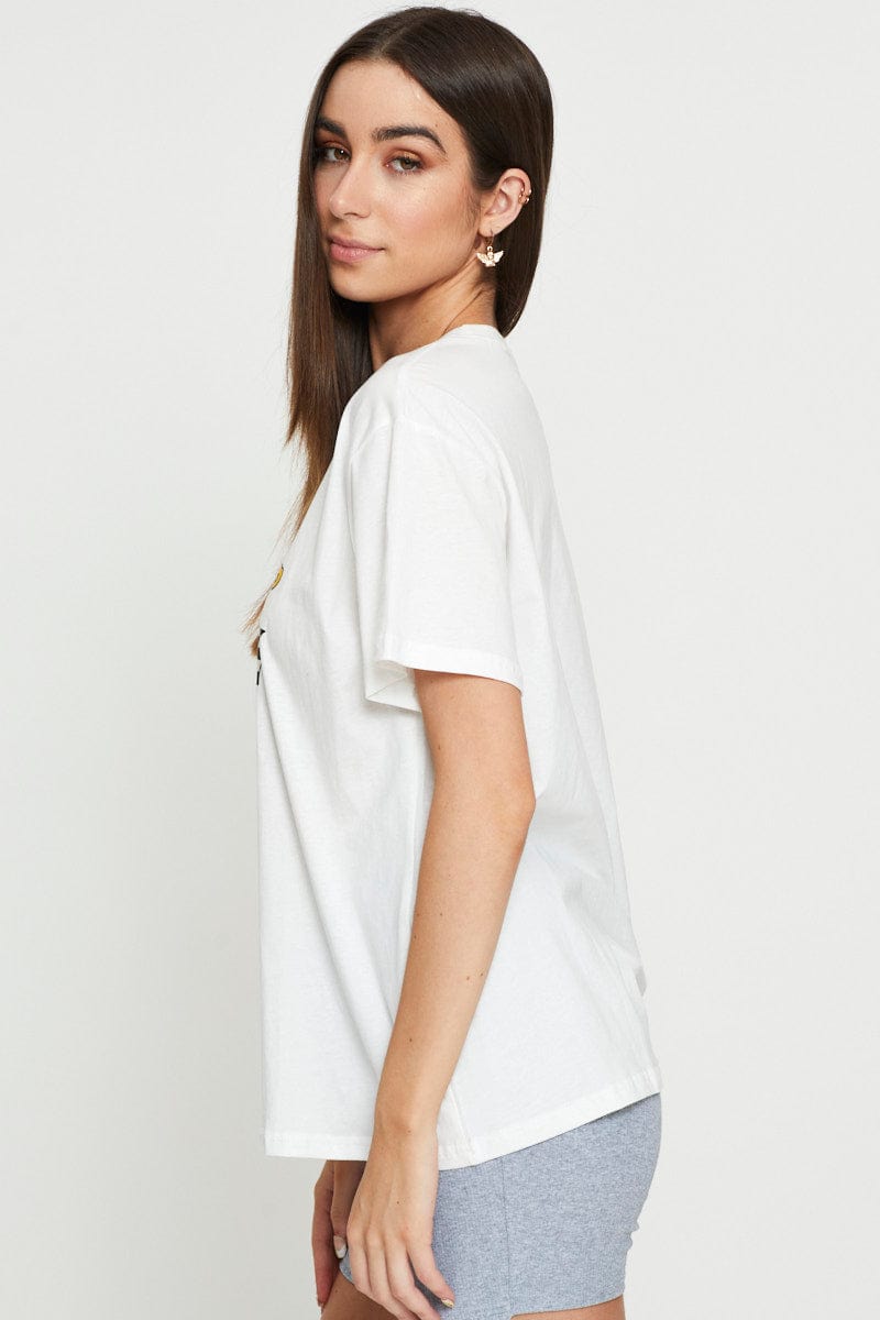 TSHIRT SEMI CROP White Graphic T Shirt Short Sleeve for Women by Ally