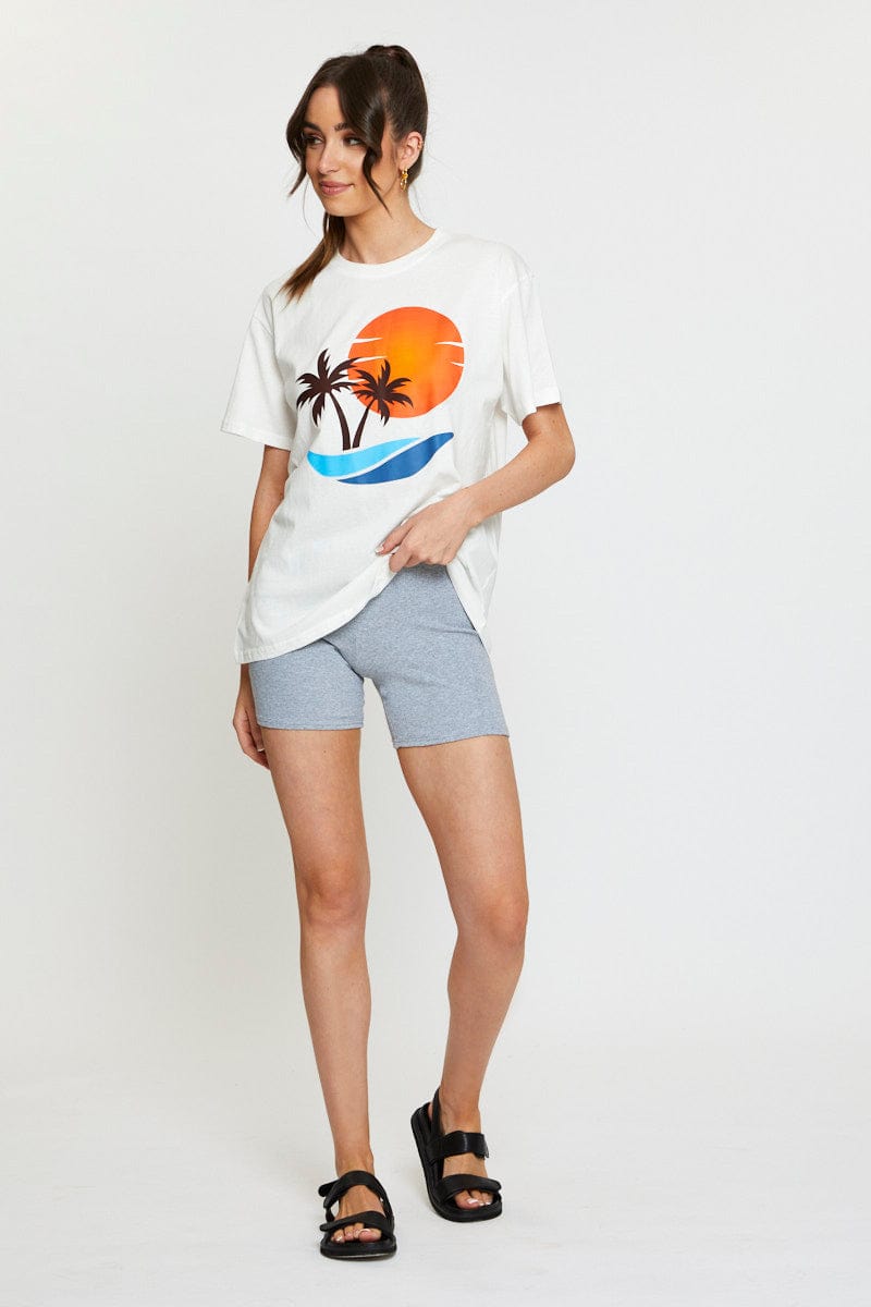 TSHIRT SEMI CROP White Graphic T Shirt Short Sleeve for Women by Ally