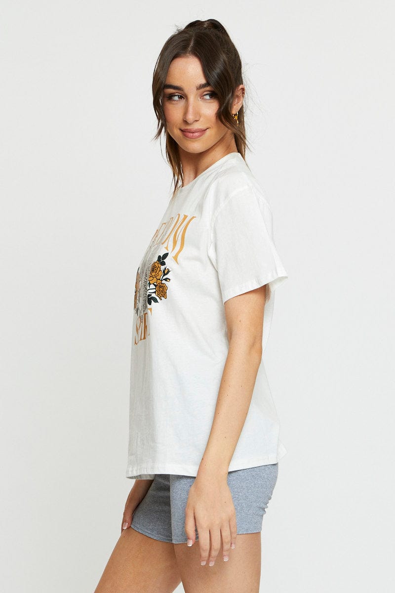 TSHIRT SEMI CROP White Graphic T Shirt Short Sleeve for Women by Ally