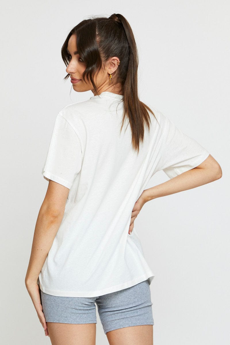 TSHIRT SEMI CROP White Graphic T Shirt Short Sleeve for Women by Ally