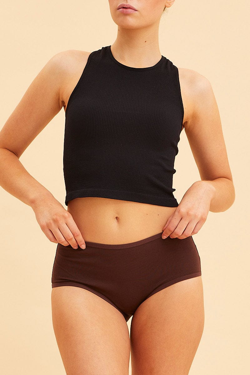 UNDERWEAR Brown High Waisted Brief Cotton Stretch for Women by Ally