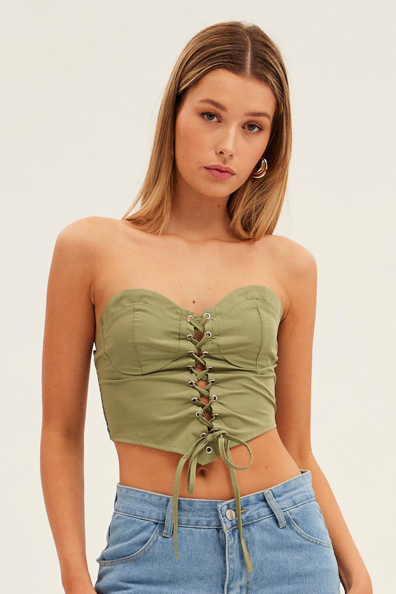 Green Lace Up Corset Top for Ally Fashion