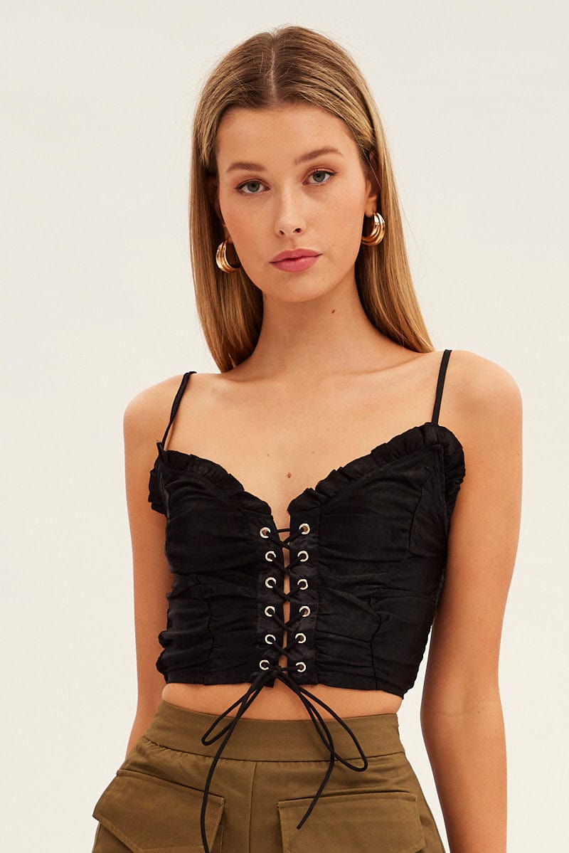 Black Lace Up Corp Top Ally Fashion 