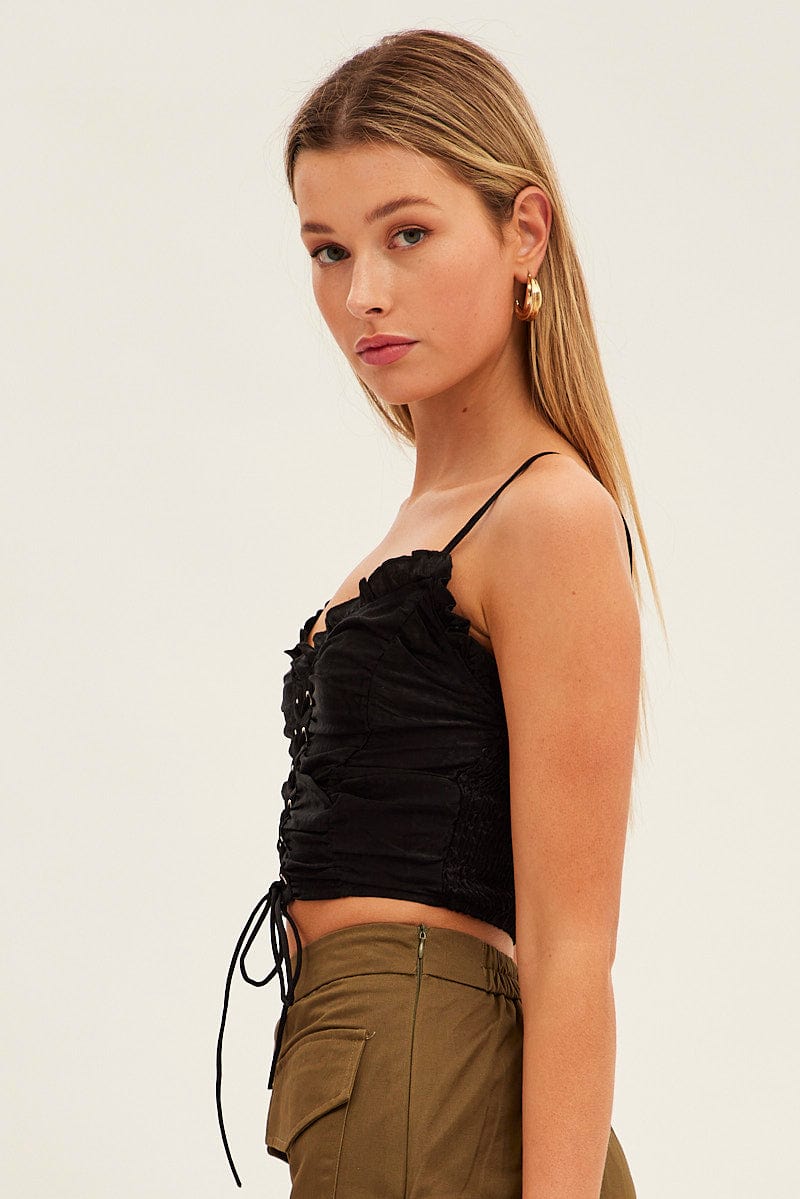 Black Lace Up Corp Top for Ally Fashion