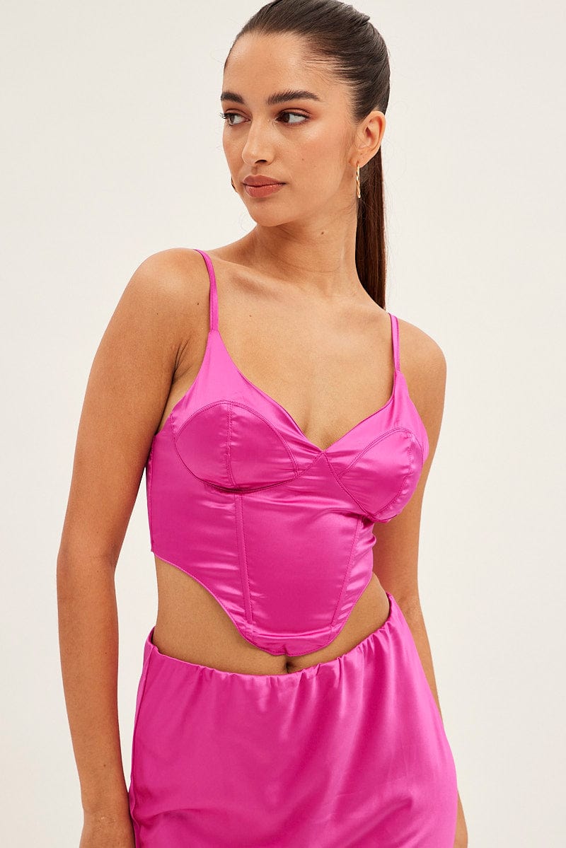 Pink Corset Top Sleeveless Sweetheart Crop Satin for Ally Fashion