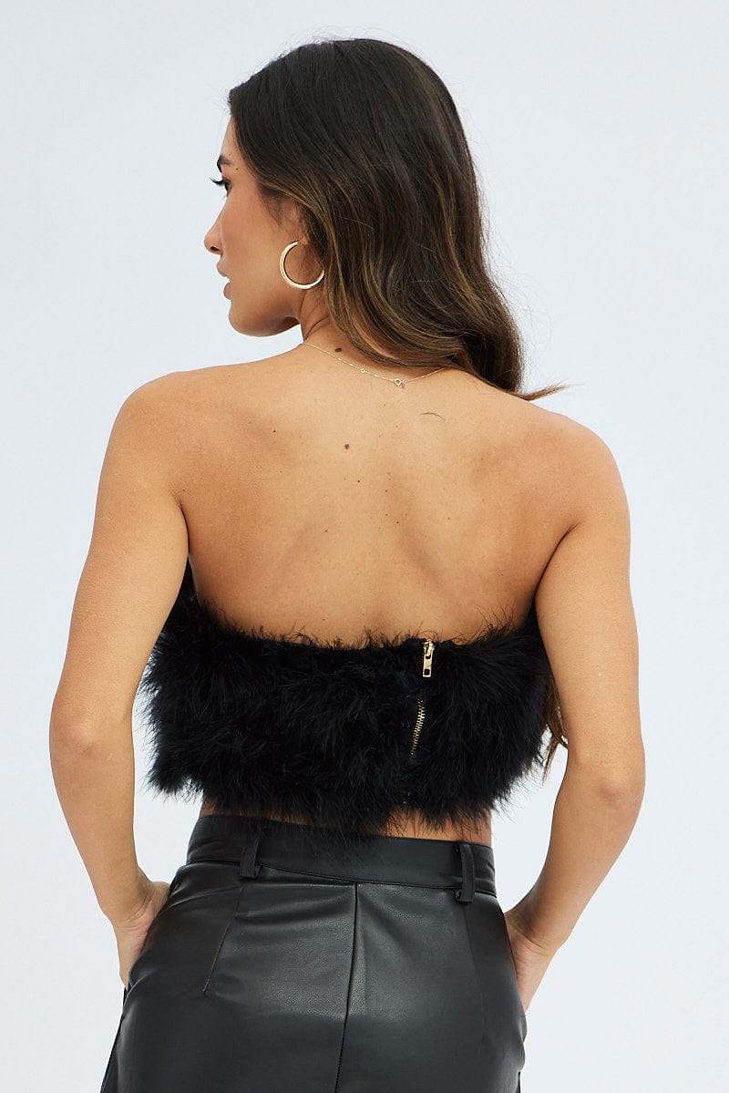 Black Feather Bandeau Top for Ally Fashion