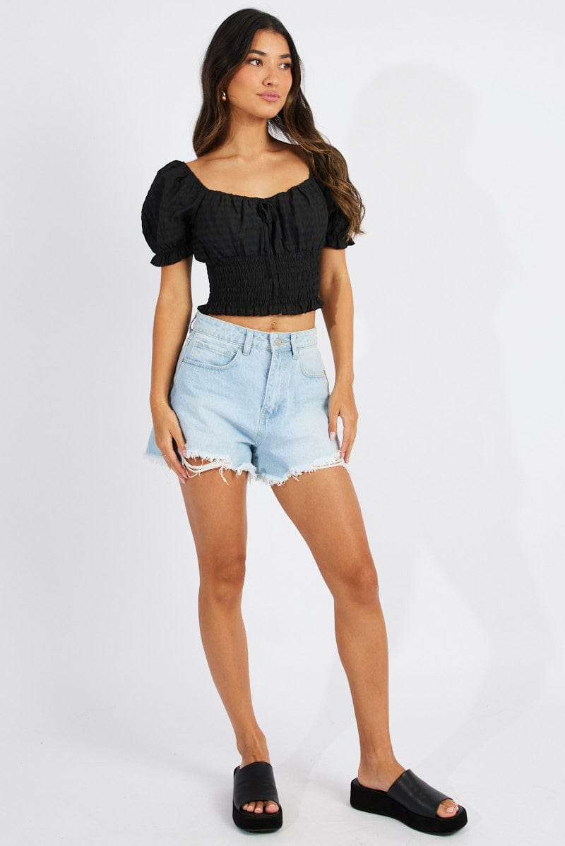 Black Crop Top Short Sleeve for Ally Fashion