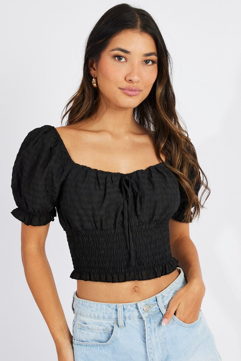 Black Crop Top Short Sleeve for Ally Fashion