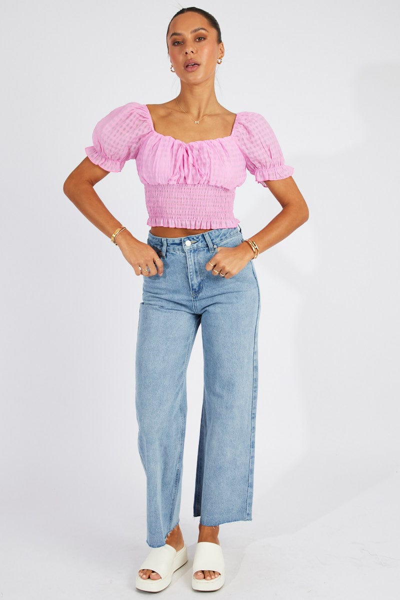 Pink Crop Top Short Sleeve for Ally Fashion