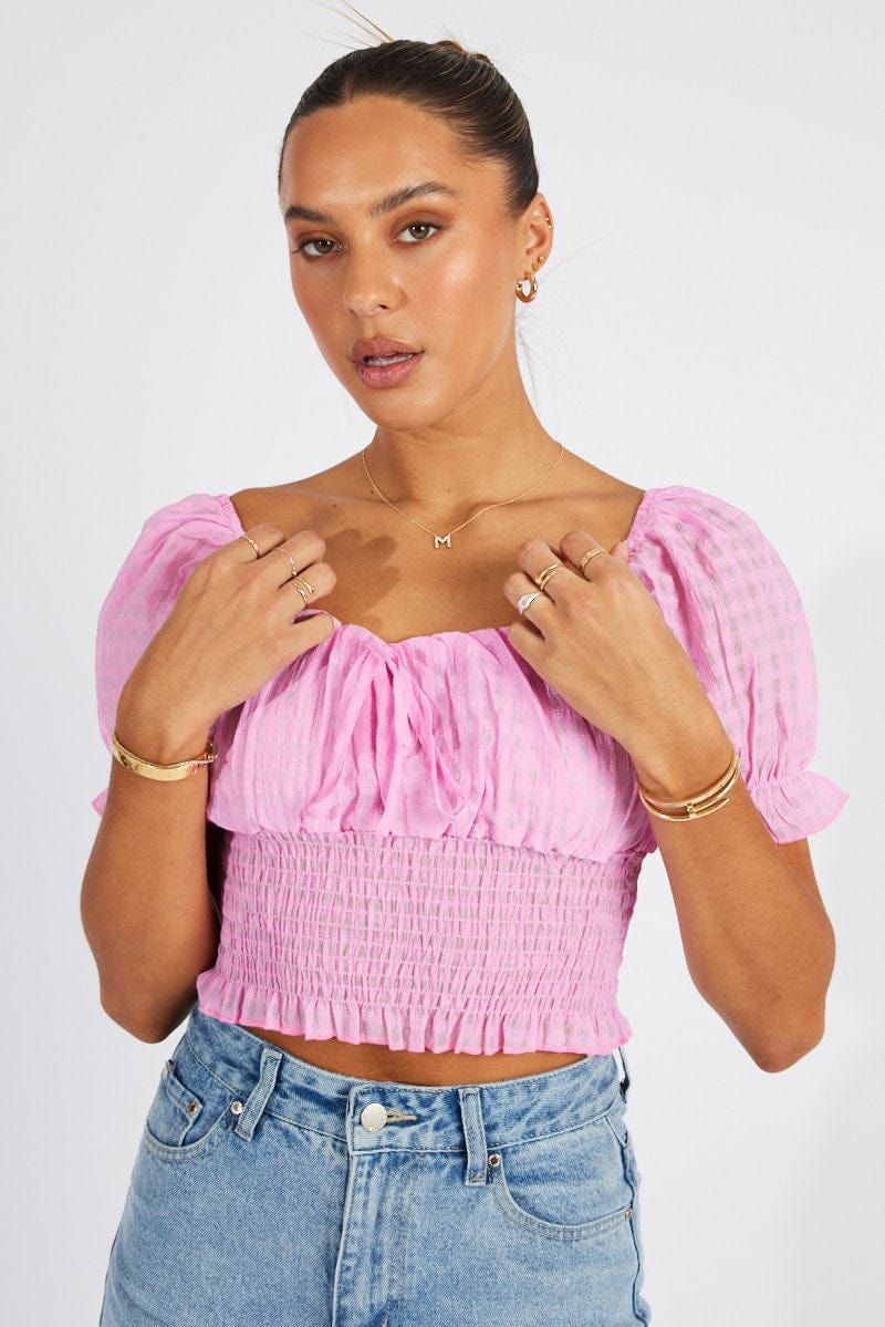 Pink Crop Top Short Sleeve for Ally Fashion