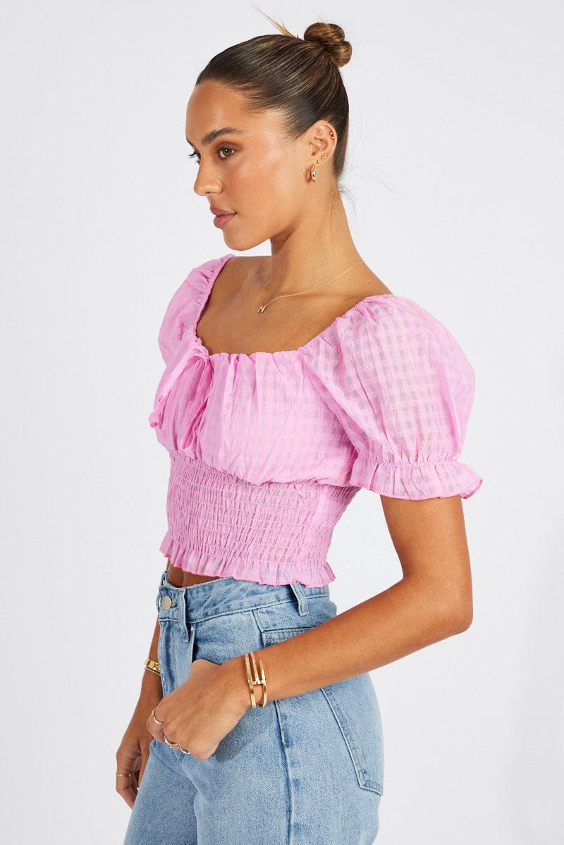 Pink Crop Top Short Sleeve for Ally Fashion