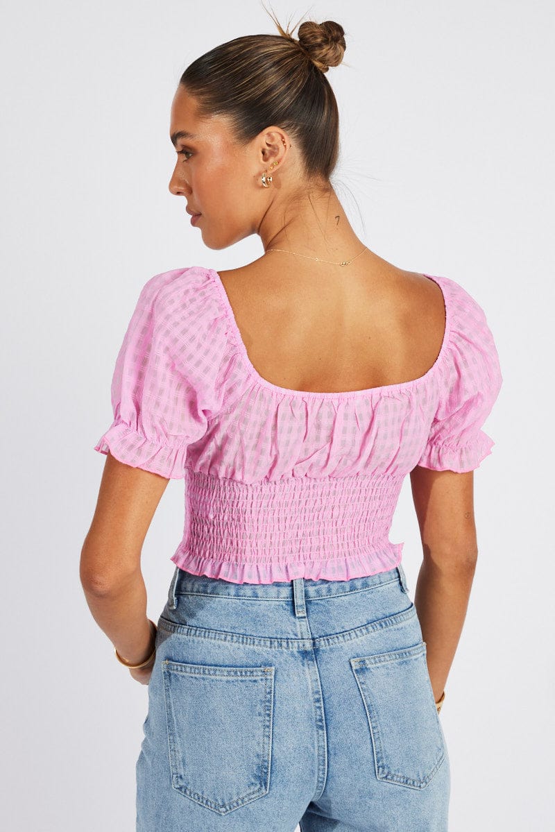 Pink Crop Top Short Sleeve for Ally Fashion