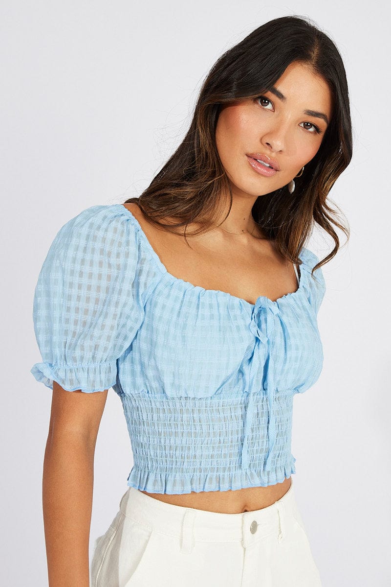 Blue Crop Top Short Sleeve for Ally Fashion