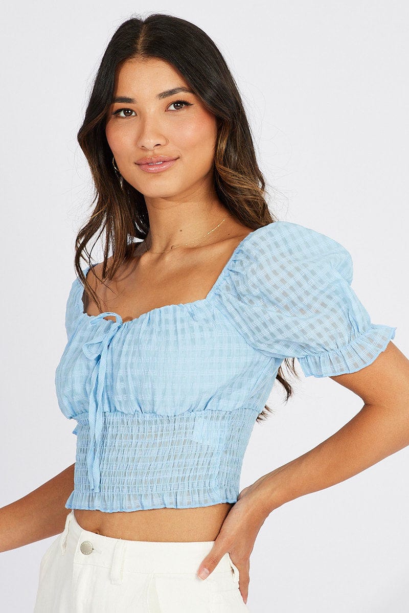 Blue Crop Top Short Sleeve for Ally Fashion