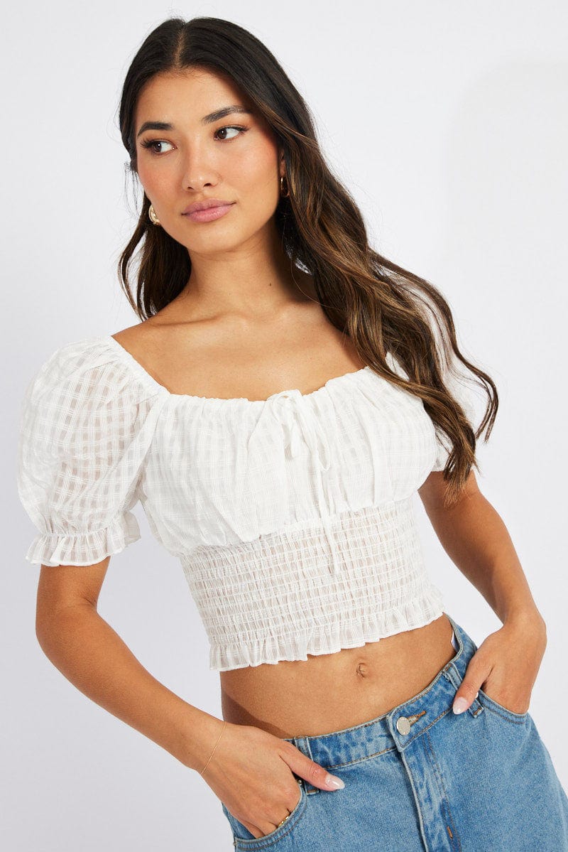 White Crop Top Short Sleeve for Ally Fashion