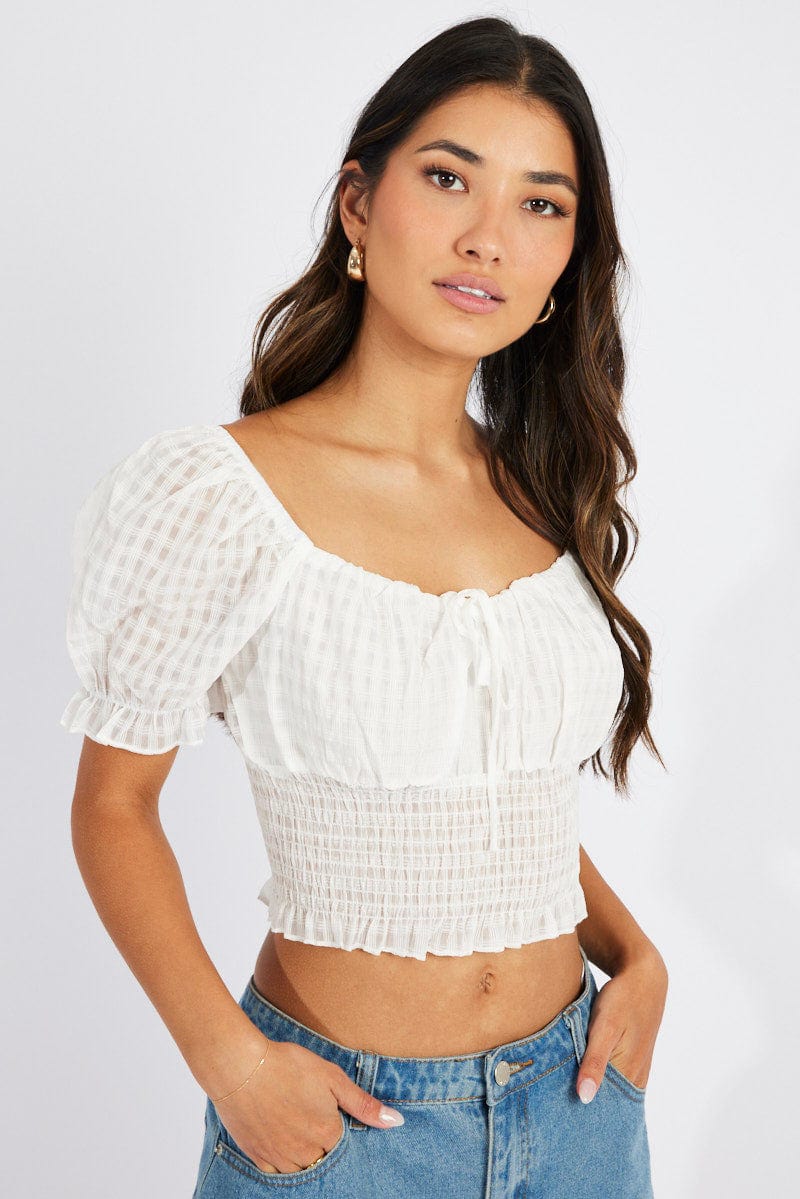 White Crop Top Short Sleeve for Ally Fashion