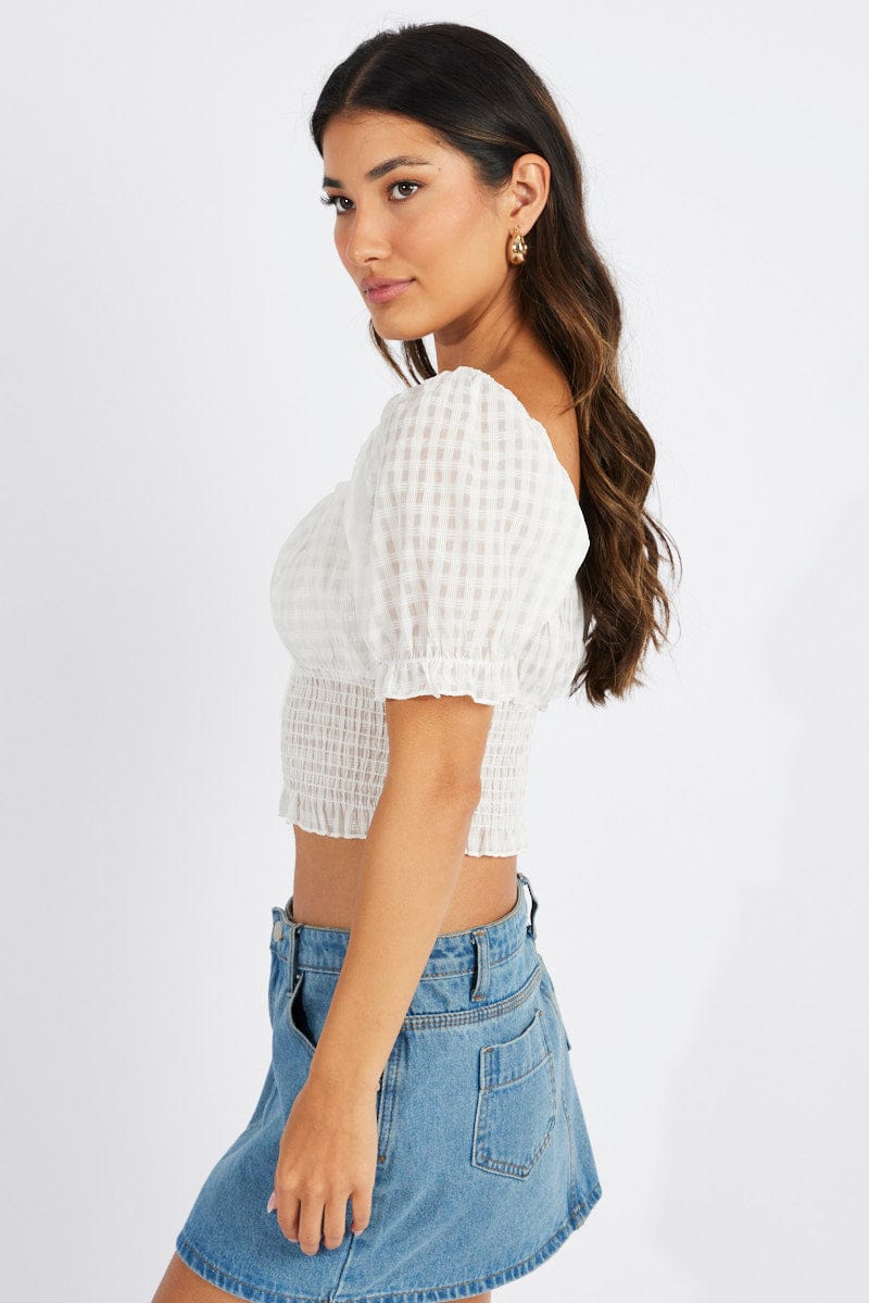 White Crop Top Short Sleeve for Ally Fashion