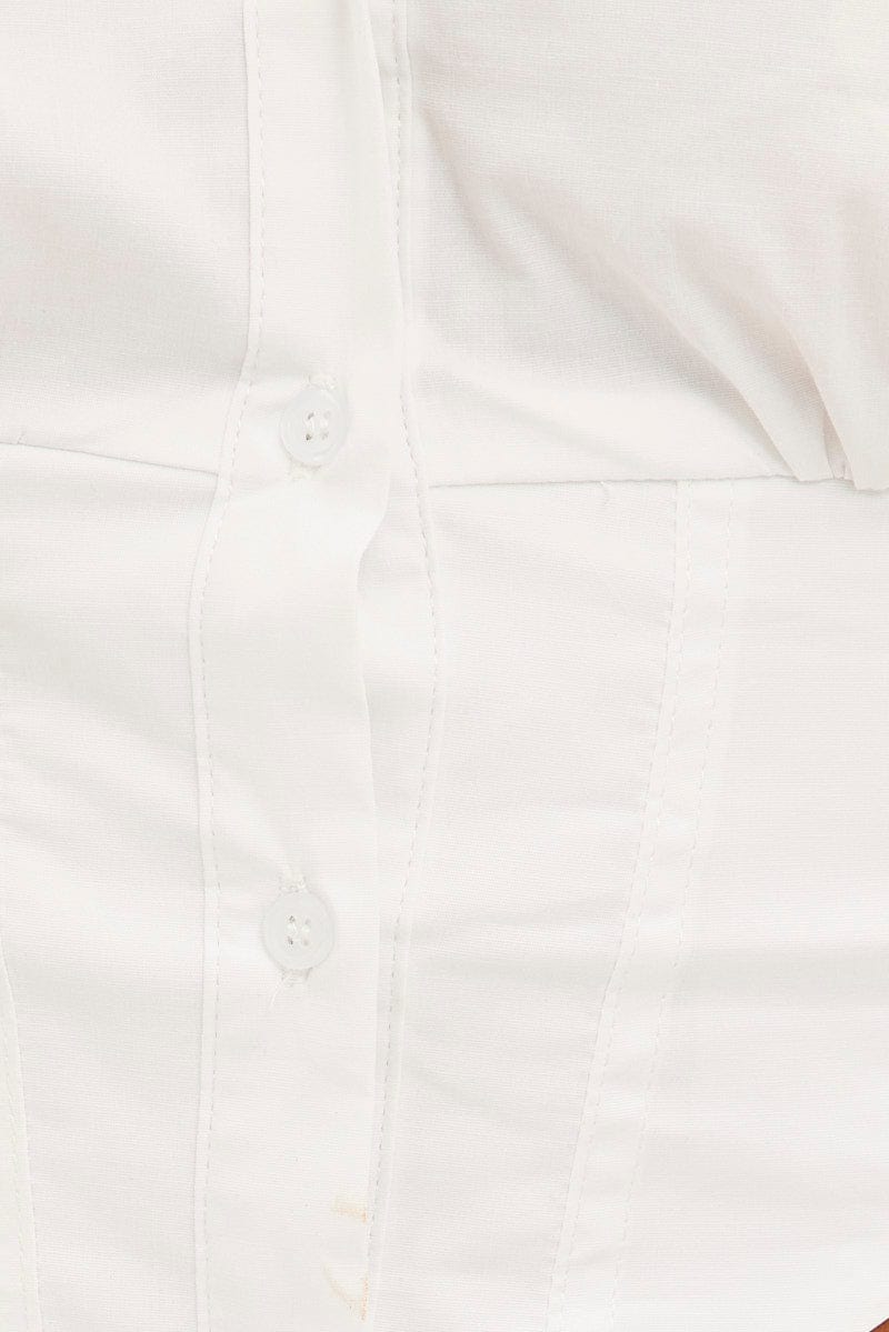 White Crop Shirt Long Sleeve Collared Corset Detail for Ally Fashion