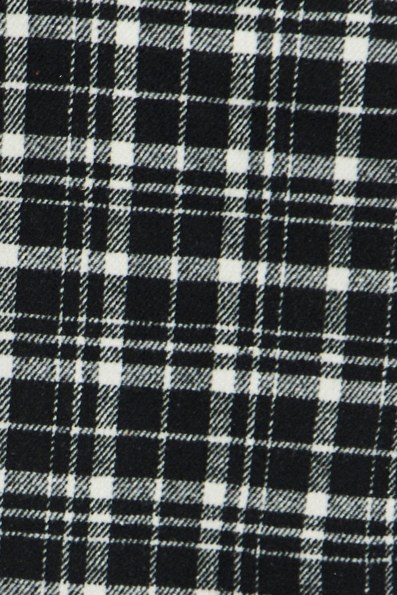 Black Check Crop Shacket Long Sleeve Collared Fleece for Ally Fashion