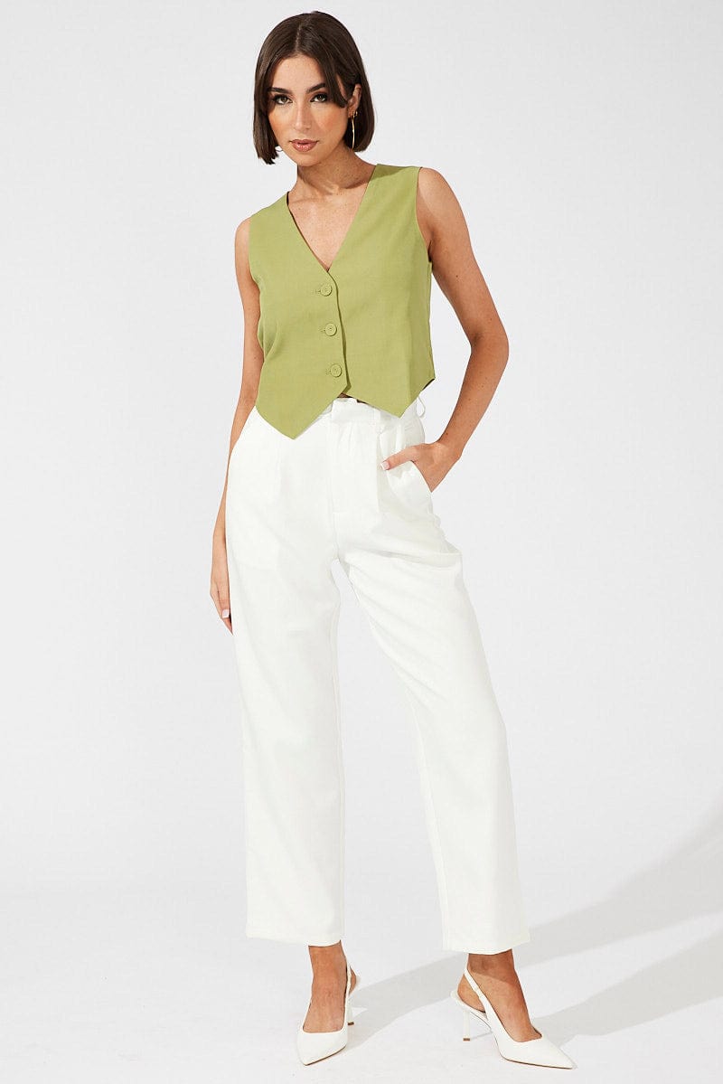 Green Top Waistcost Sleeveless V Neck Button Up Relaxed for Ally Fashion