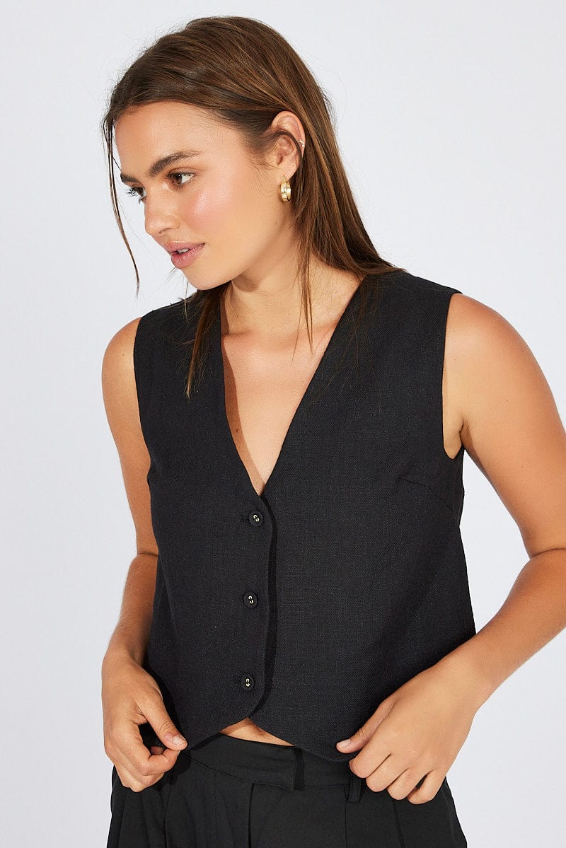 Black Linen Waistcoat for Ally Fashion