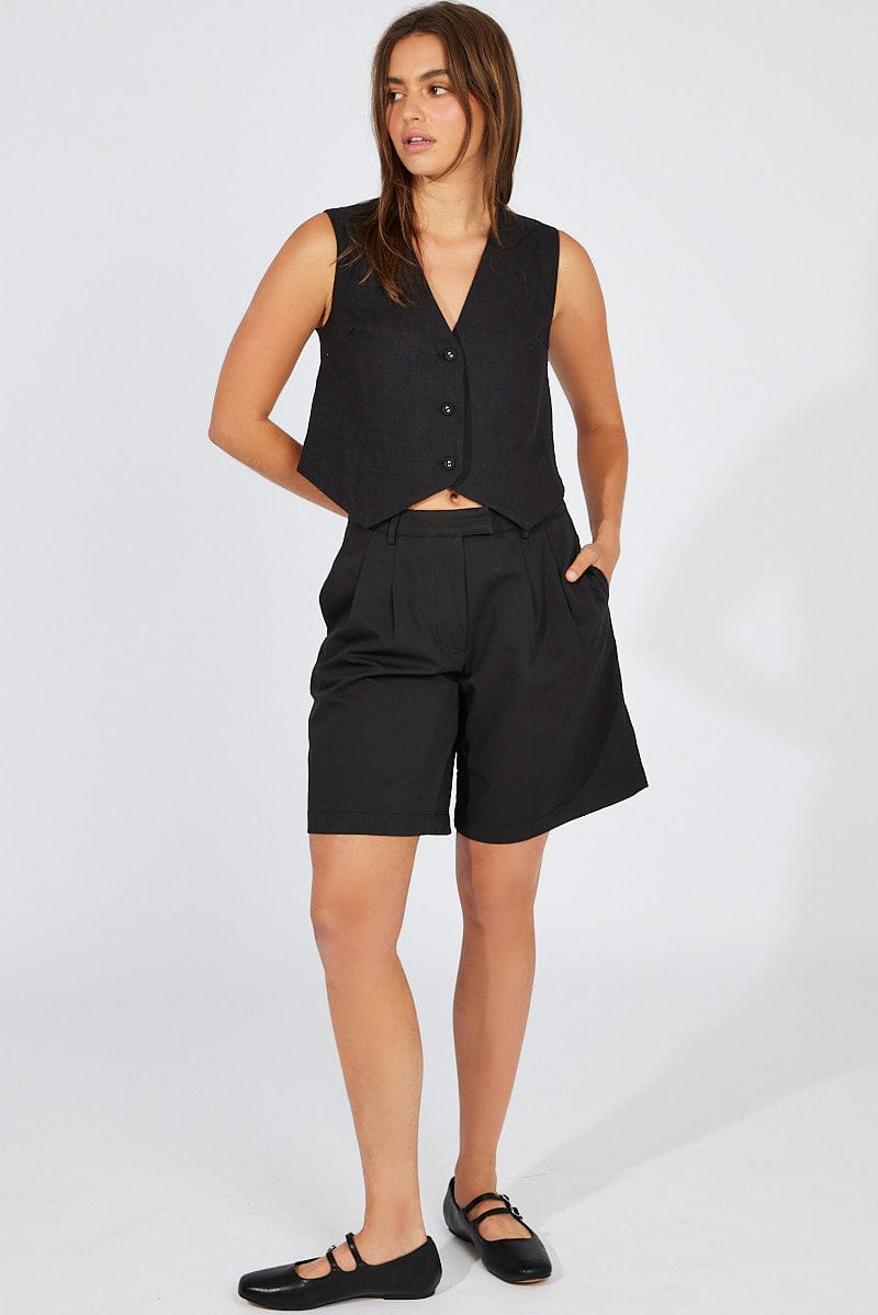 Black Linen Waistcoat for Ally Fashion